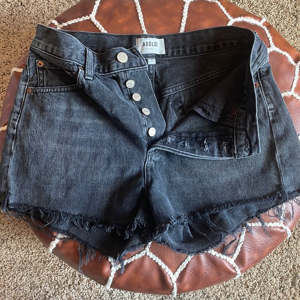 Black denim shorts